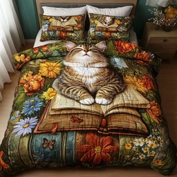 Bookish Cats 3-Piece Quilted Bedding Set NCU0NNT608