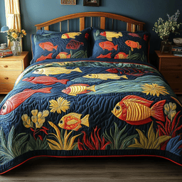 Fish Parade 3-Piece Quilted Bedding Set NCU0NVH449