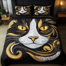 Majestic Cat Stare 3-Piece Quilted Bedding Set NCU0NNT598