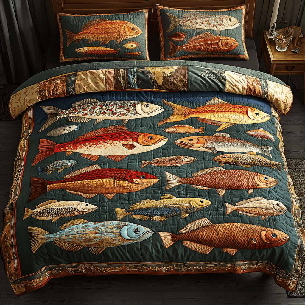 Fish Oasis 3-Piece Quilted Bedding Set NCU0NVH445