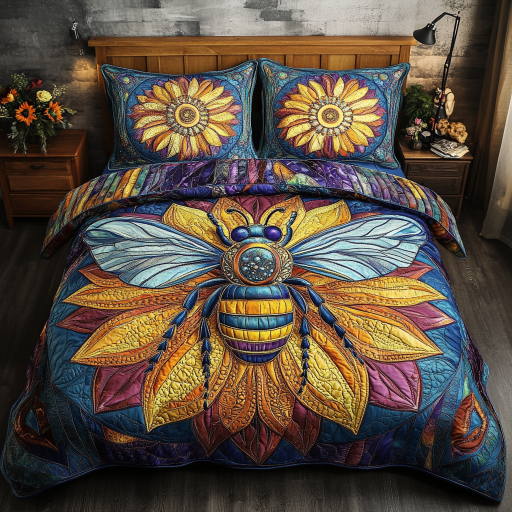 Honey Bloom 3-Piece Quilted Bedding Set NCU0NVH607