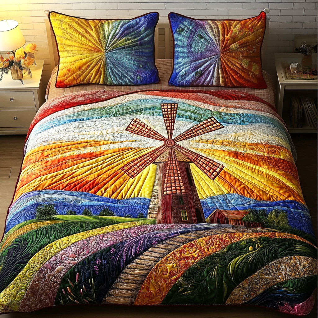 Colorful Windmill 3-Piece Quilted Bedding Set NCU0NNT354