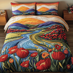 Sunset Poppies 3-Piece Quilted Bedding Set NCU0NVH574