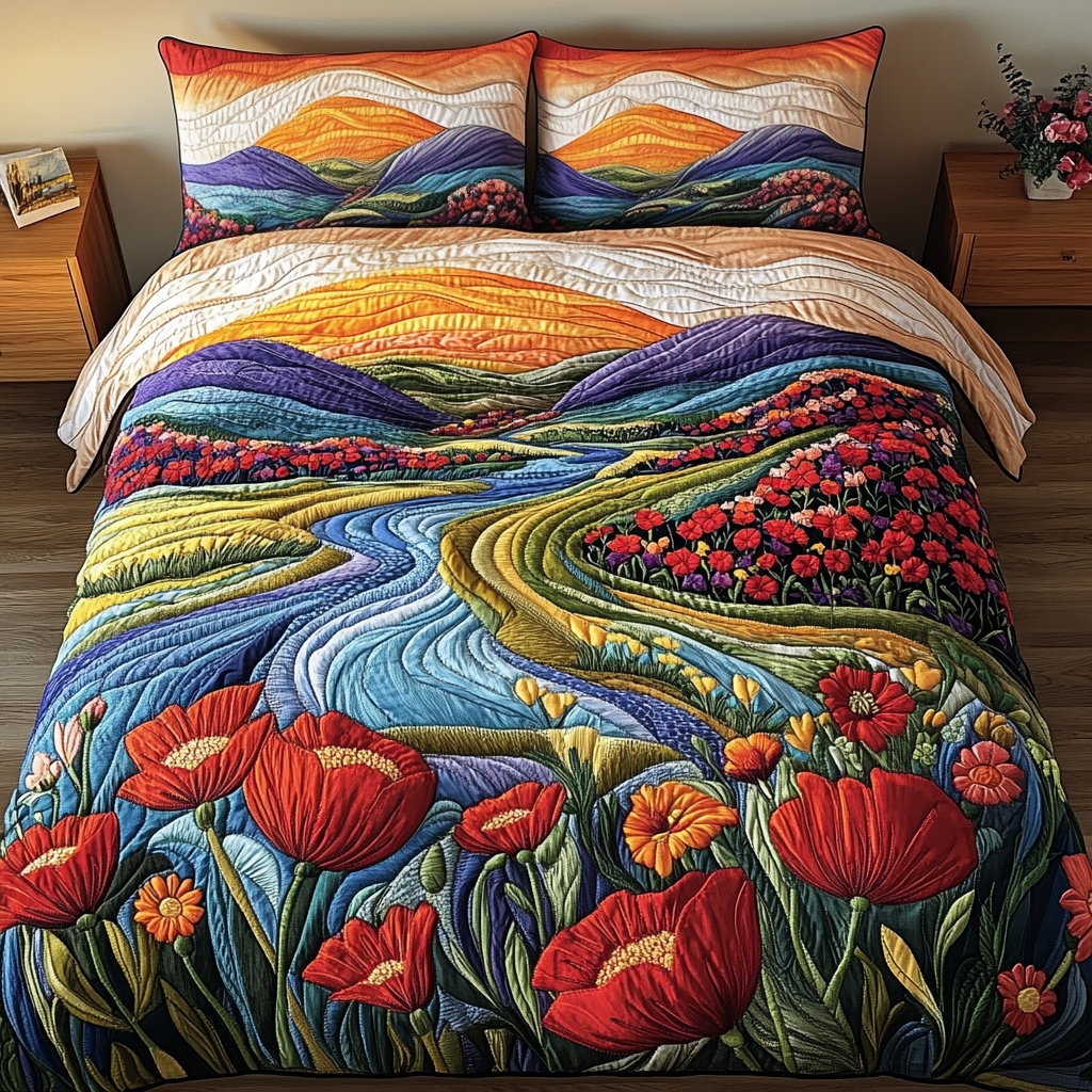 Sunset Poppies 3-Piece Quilted Bedding Set NCU0NVH574