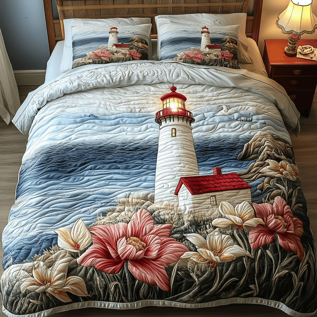 Lighthouse Garden 3-Piece Quilted Bedding Set NCU0NVH657