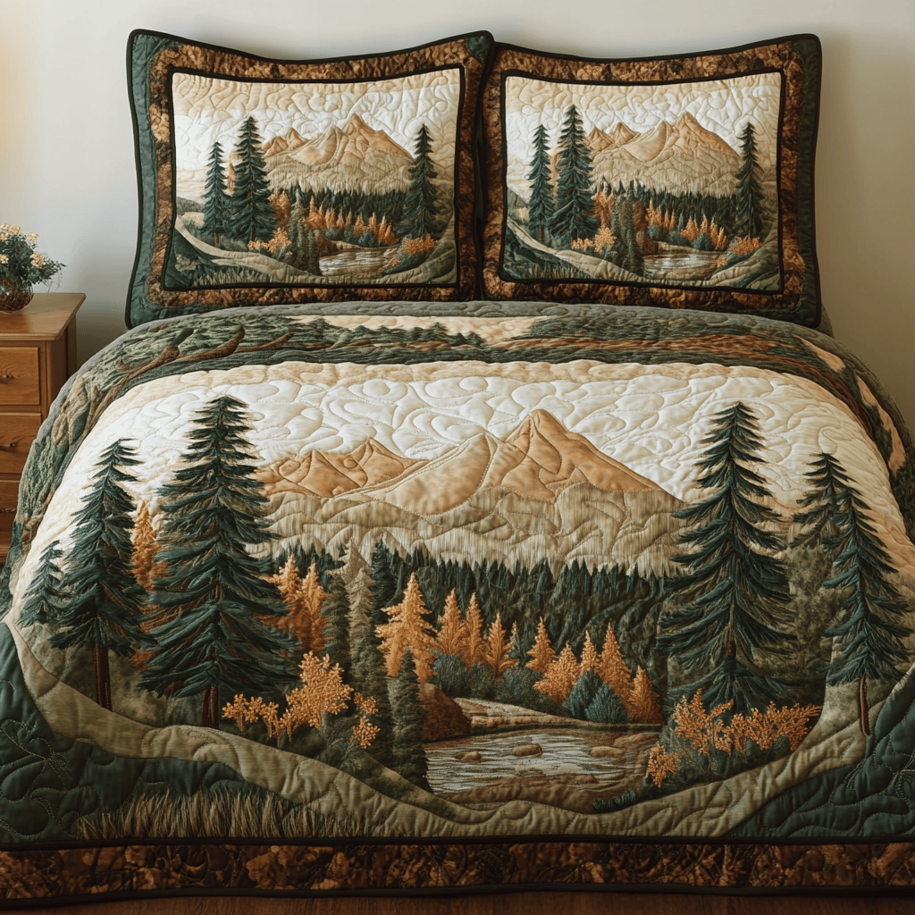 Mountain Bloom 3-Piece Quilted Bedding Set NCU0NVH727
