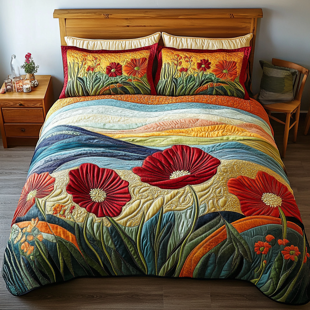 Golden Bloom 3-Piece Quilted Bedding Set NCU0NVH578