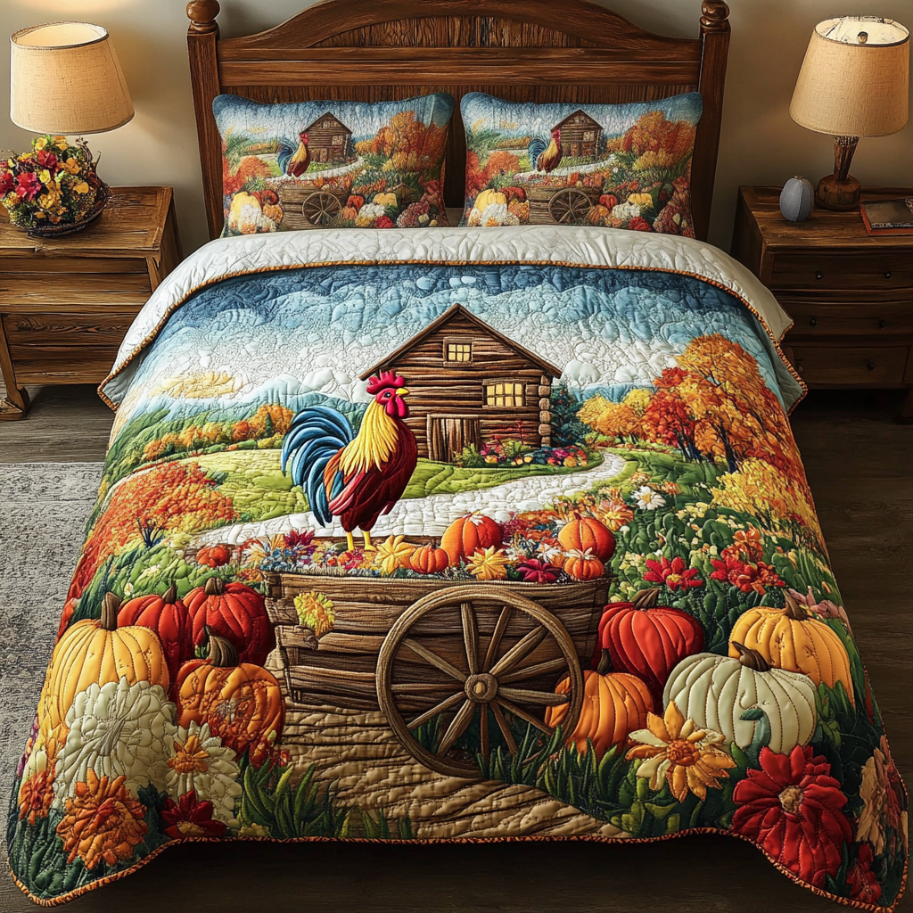 Rooster Bliss 3-Piece Quilted Bedding Set NCU0NVH399