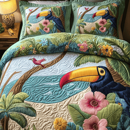 Colorful Toucan 3-Piece Quilted Bedding Set NCU0NVH392