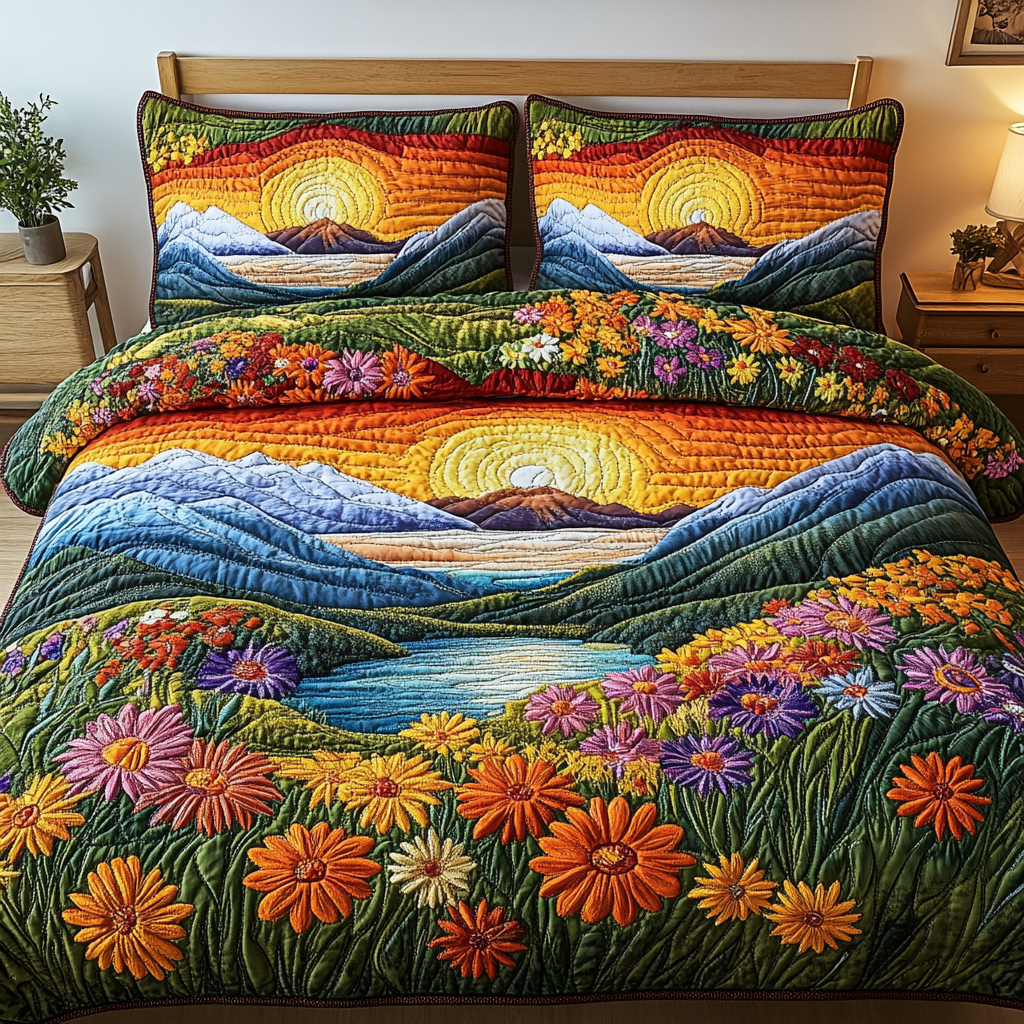 Meadow Glow 3-Piece Quilted Bedding Set NCU0PVL129