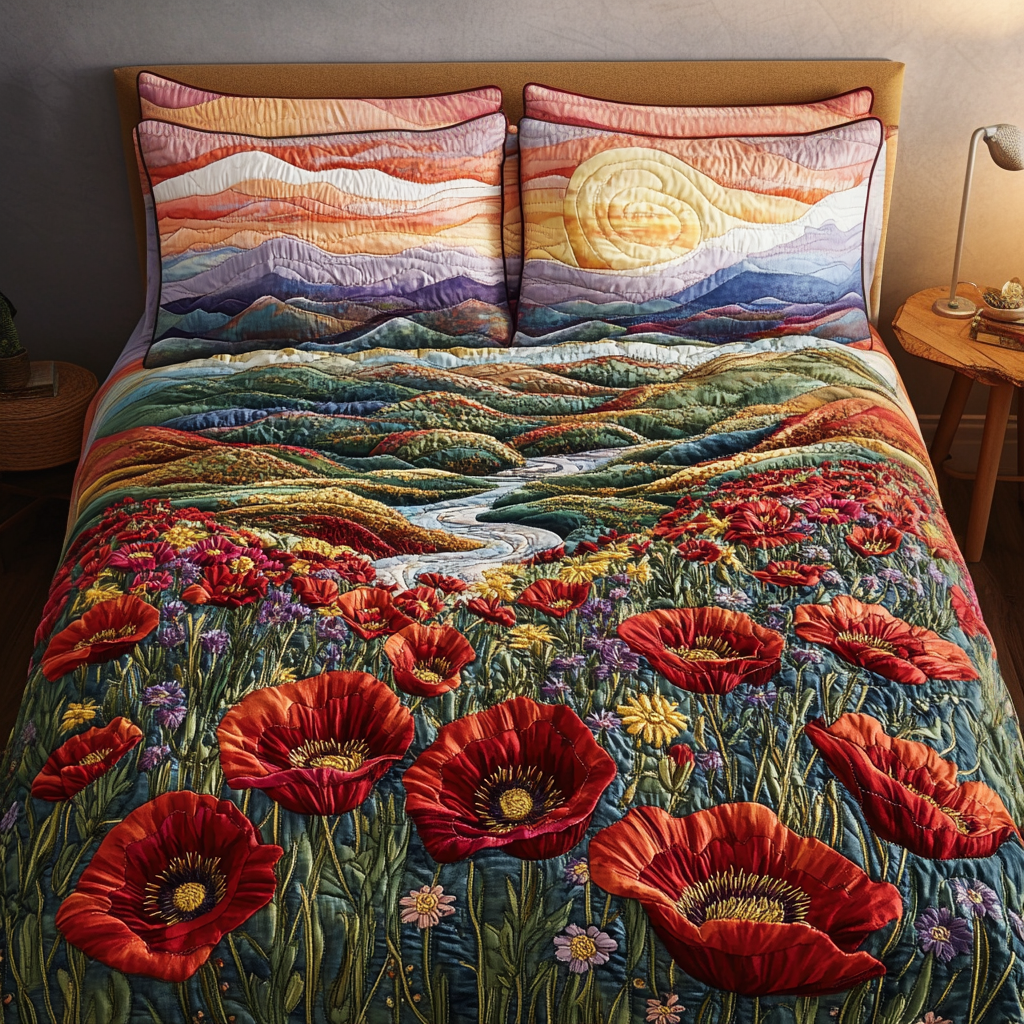 Twilight Bloom 3-Piece Quilted Bedding Set NCU0NVH575