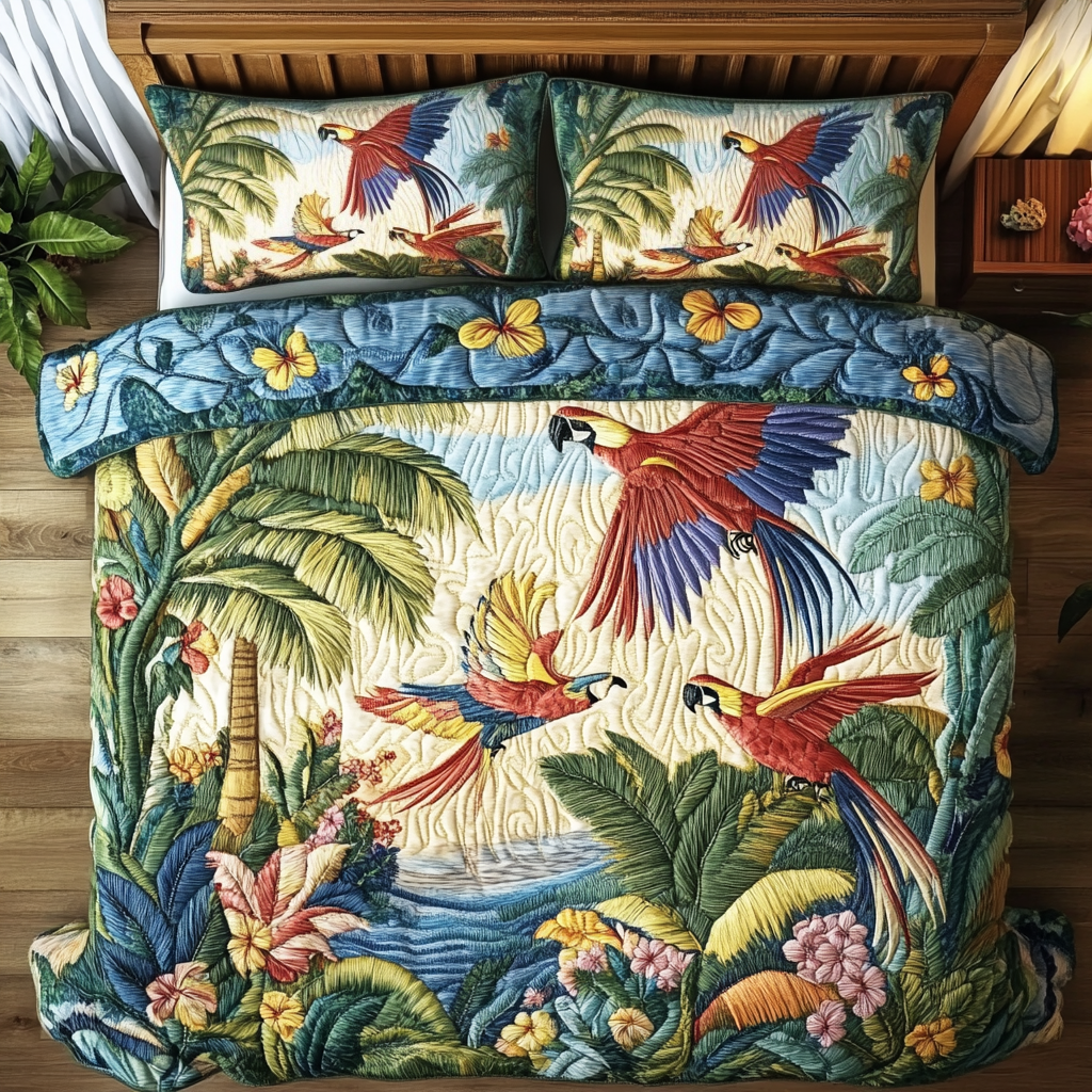 Coastal Macaw 3-Piece Quilted Bedding Set NCU0NVH742