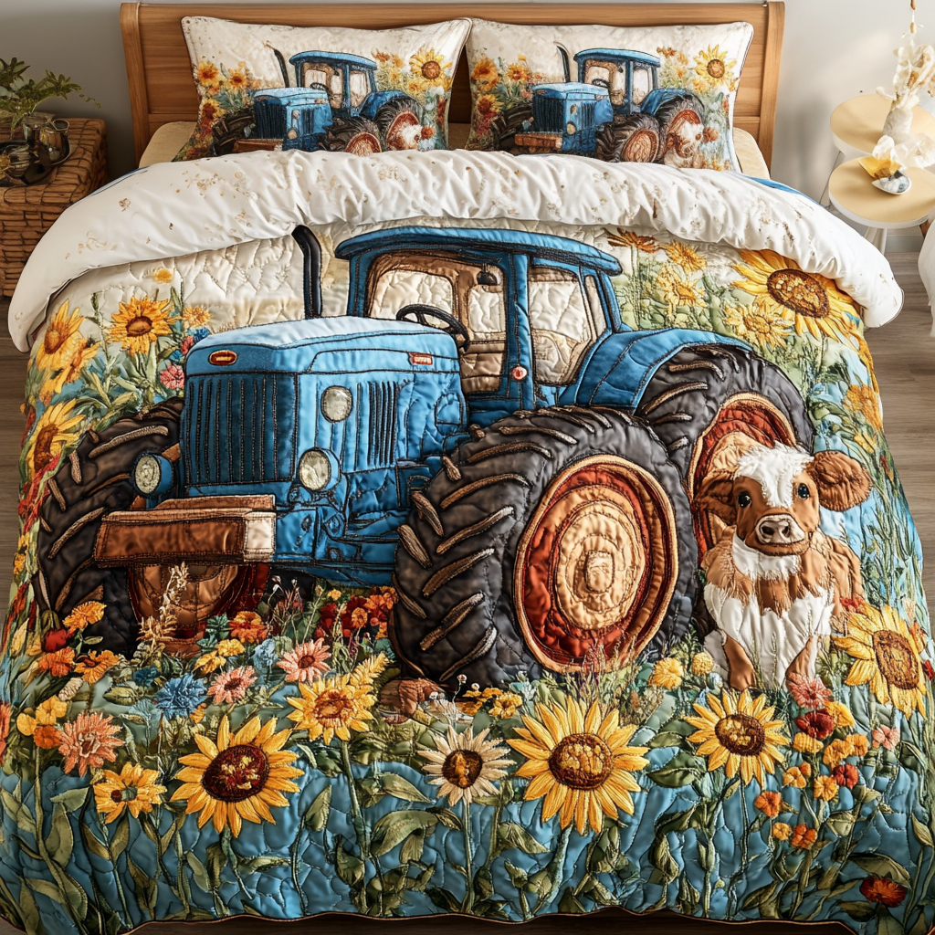 Golden Wheels 3-Piece Quilted Bedding Set NCU0NVH706