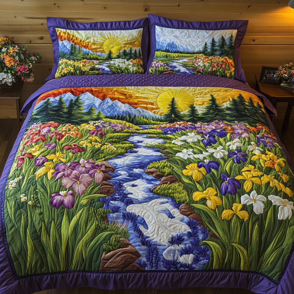 Sunset Blooms 3-Piece Quilted Bedding Set NCU0PVL132