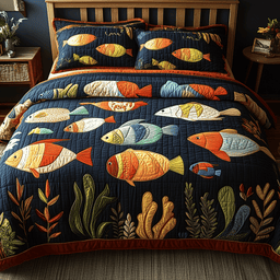 Fish Haven 3-Piece Quilted Bedding Set NCU0NVH447