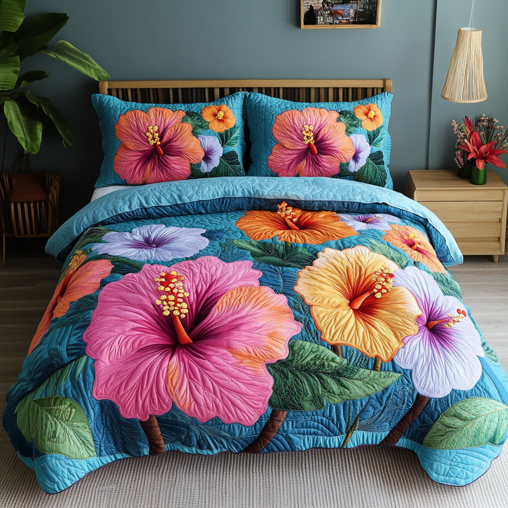 Tropical Bloom 3-Piece Quilted Bedding Set NCU0NVH428