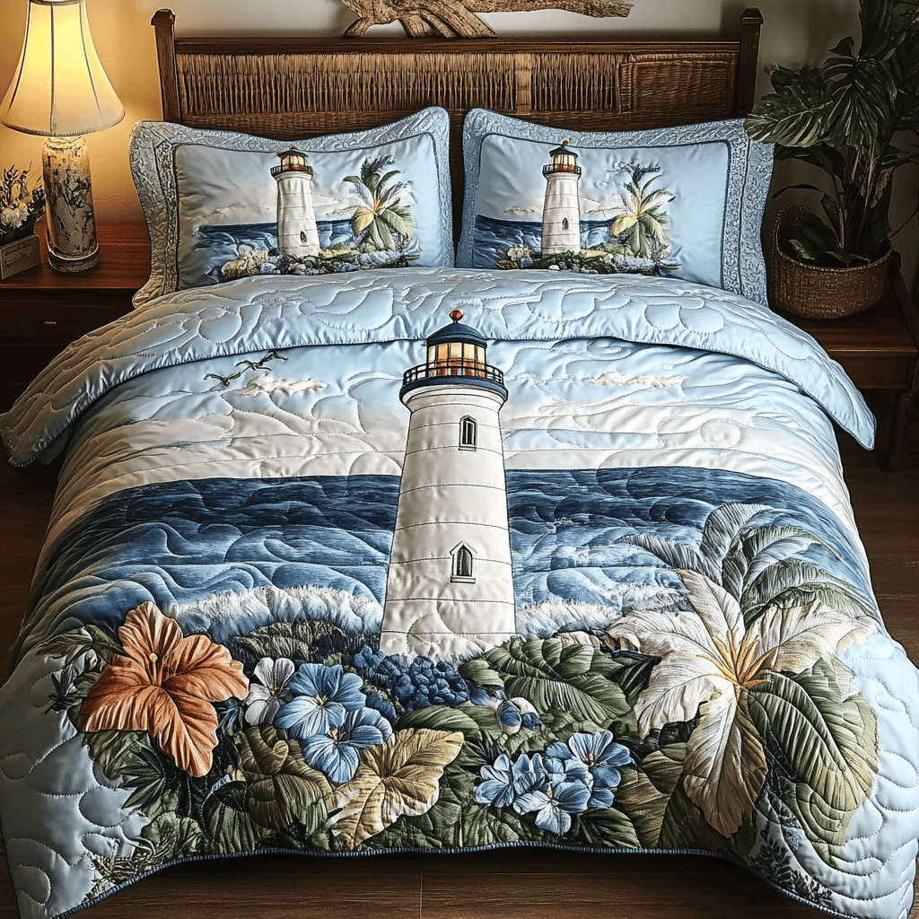 Lighthouse Bloom 3-Piece Quilted Bedding Set NCU0NVH654