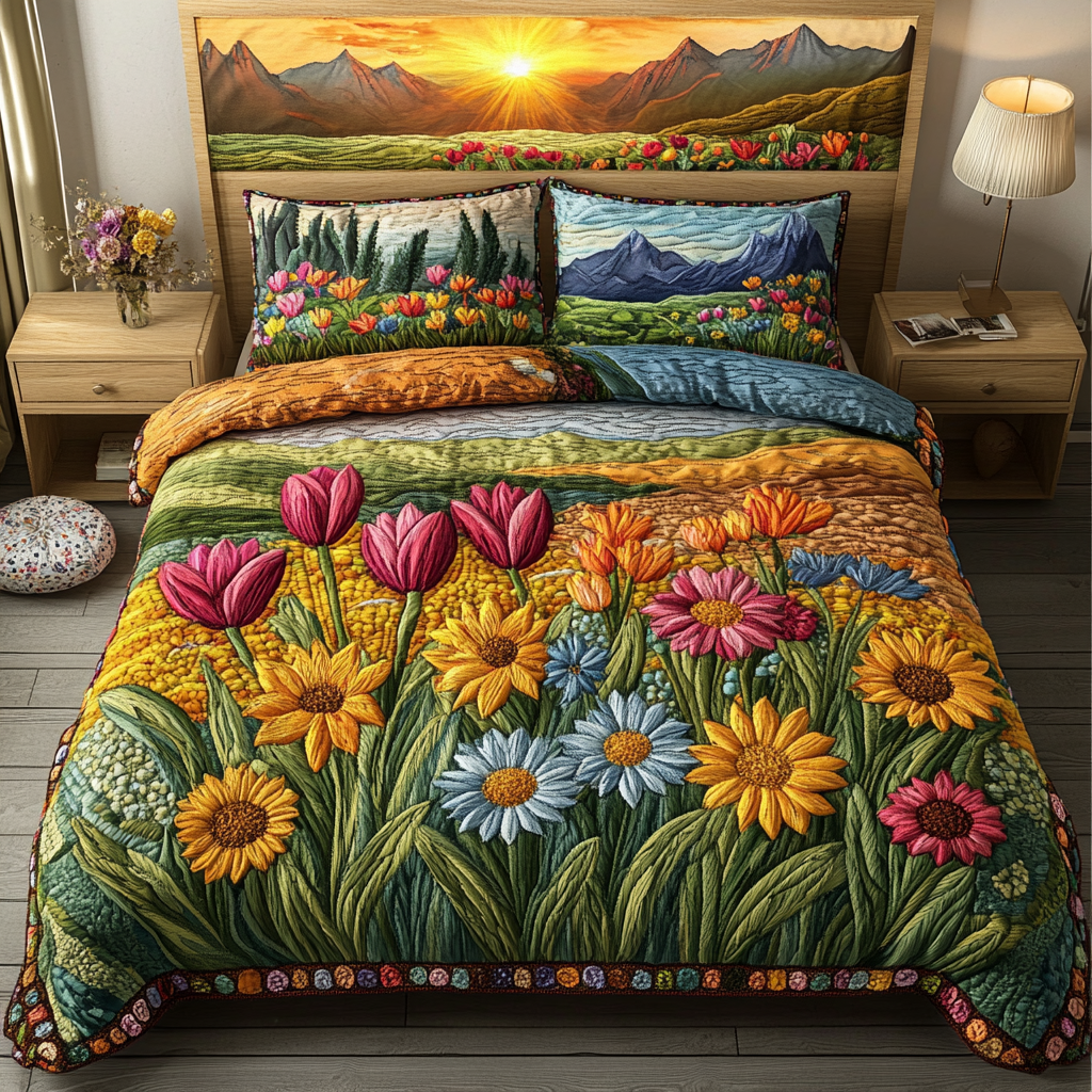 Serene Blooms 3-Piece Quilted Bedding Set NCU0PVL126