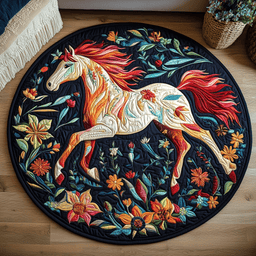 Majestic White Horse Quilted Round Mat NCU0PD820