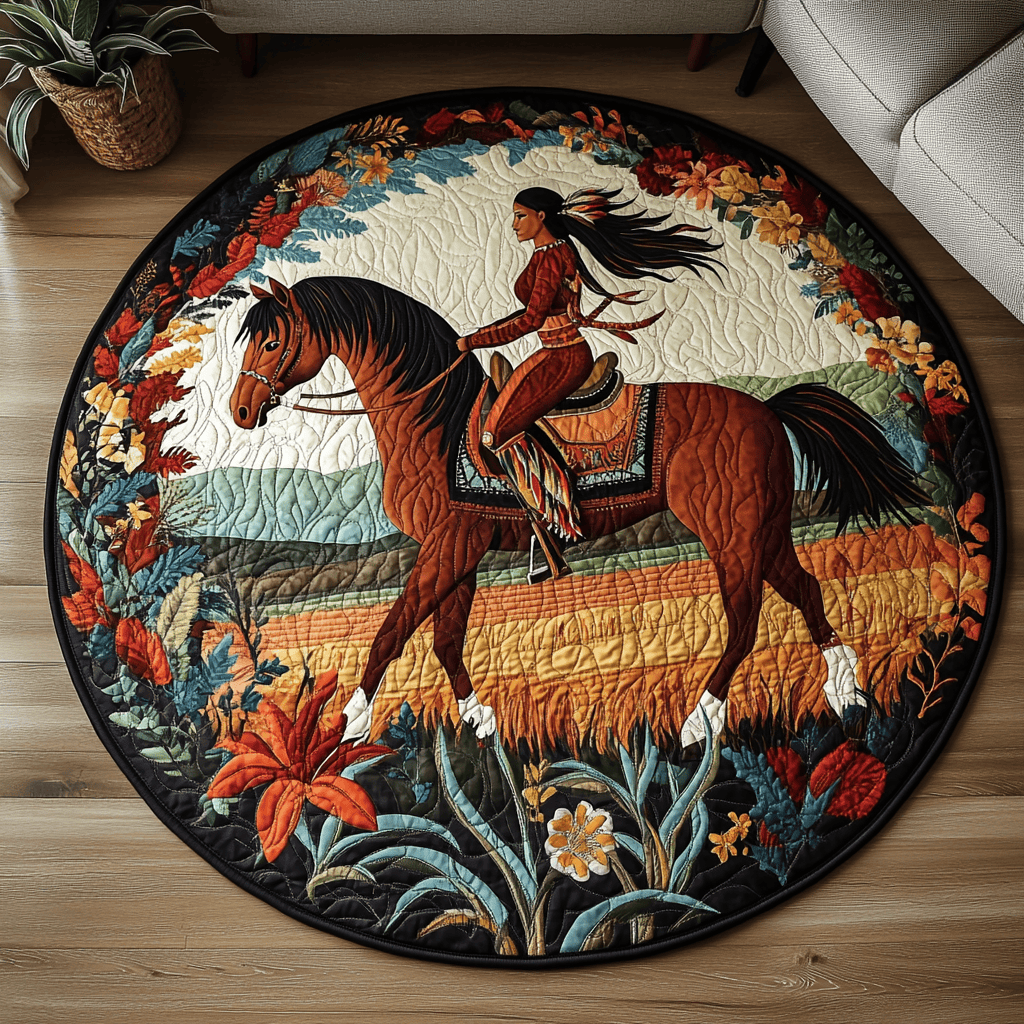 Galloping Horse Quilted Round Mat NCU0PD829