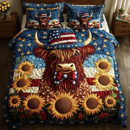 Patriotic Highland Cow 3-Piece Quilted Bedding Set GFTOTP5925