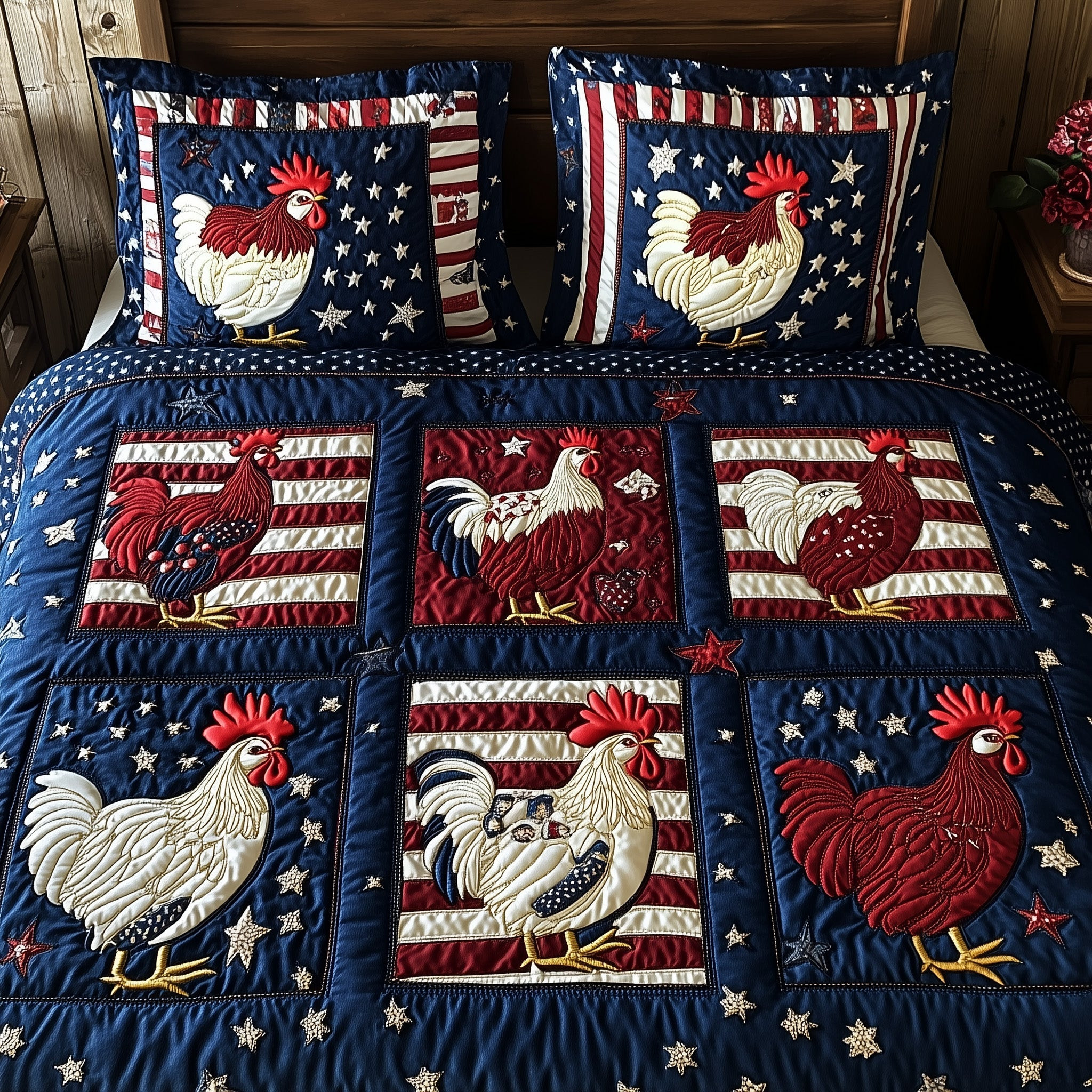 Patriotic Chicken 3-Piece Quilted Bedding Set GFTOHD5629