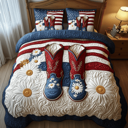 Patriotic Cowboy Boots 3-Piece Quilted Bedding Set GFTOTP1550