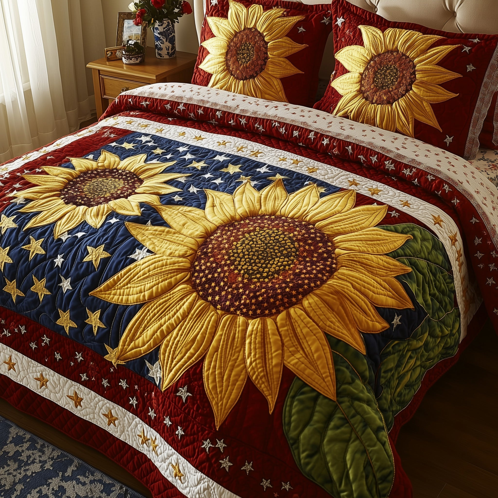 Patriotic Sunflower 3-Piece Quilted Bedding Set GFTOTP5941