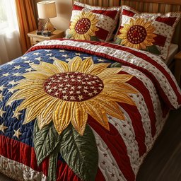 Patriotic Sunflower 3-Piece Quilted Bedding Set GFTOTP5913