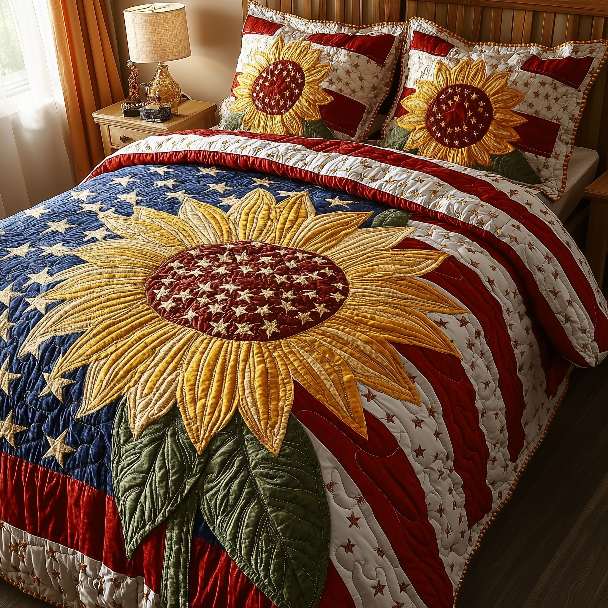 Patriotic Sunflower 3-Piece Quilted Bedding Set GFTOTP5913