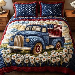 Patriotic America Truck 3-Piece Quilted Bedding Set GFTONL2801