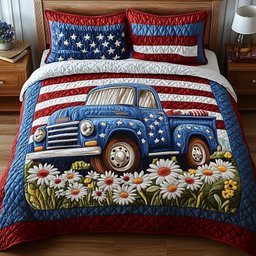 Patriotic America Truck 3-Piece Quilted Bedding Set GFTONL2794
