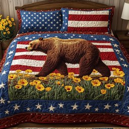 The Patriotic Grizzly 3-Piece Quilted Bedding Set GFTOHD6095