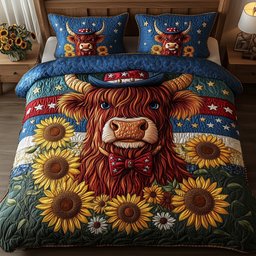 Patriotic Highland Cow 3-Piece Quilted Bedding Set GFTOTP5950