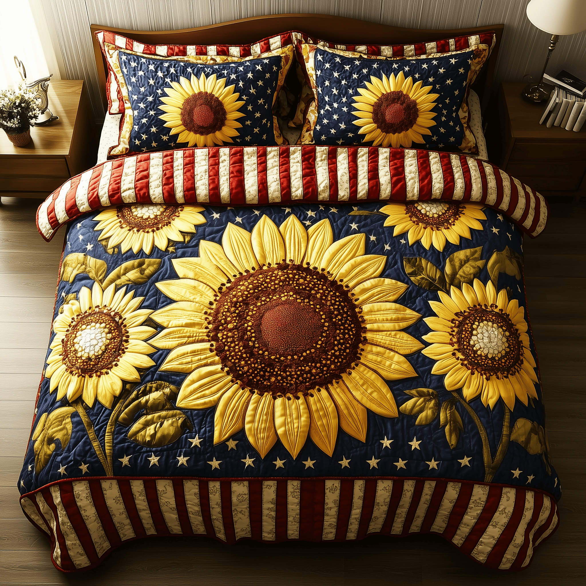 Patriotic Sunflower 3-Piece Quilted Bedding Set GFTOTP1177