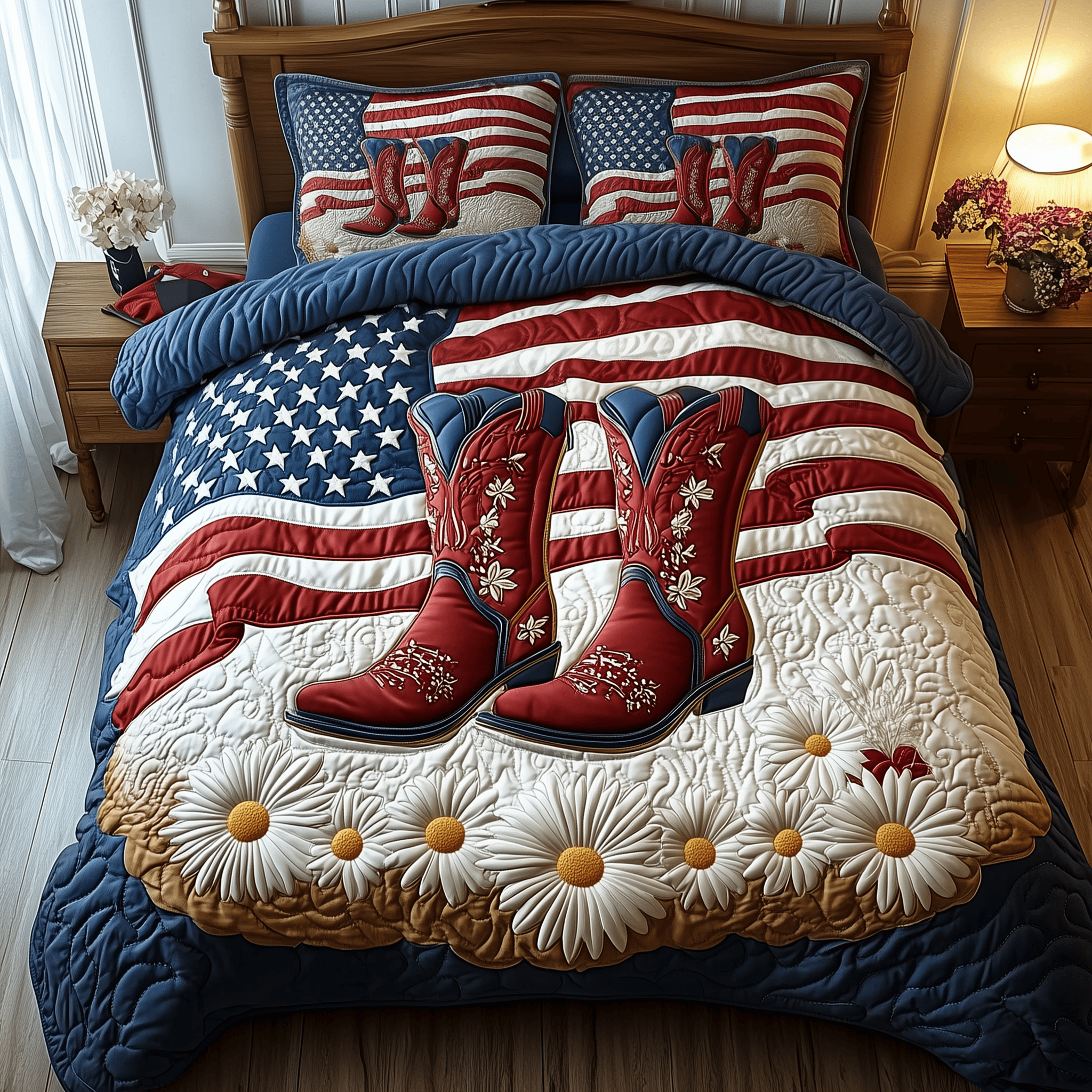 Patriotic Cowboy Boots 3-Piece Quilted Bedding Set GFTOTP1549