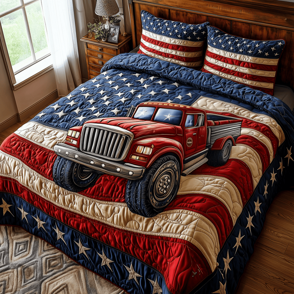 Patriotic Truck 3-Piece Quilted Bedding Set GFTOTP3019