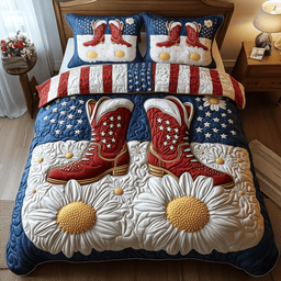 Patriotic Cowboy Boots 3-Piece Quilted Bedding Set GFTOTP1548