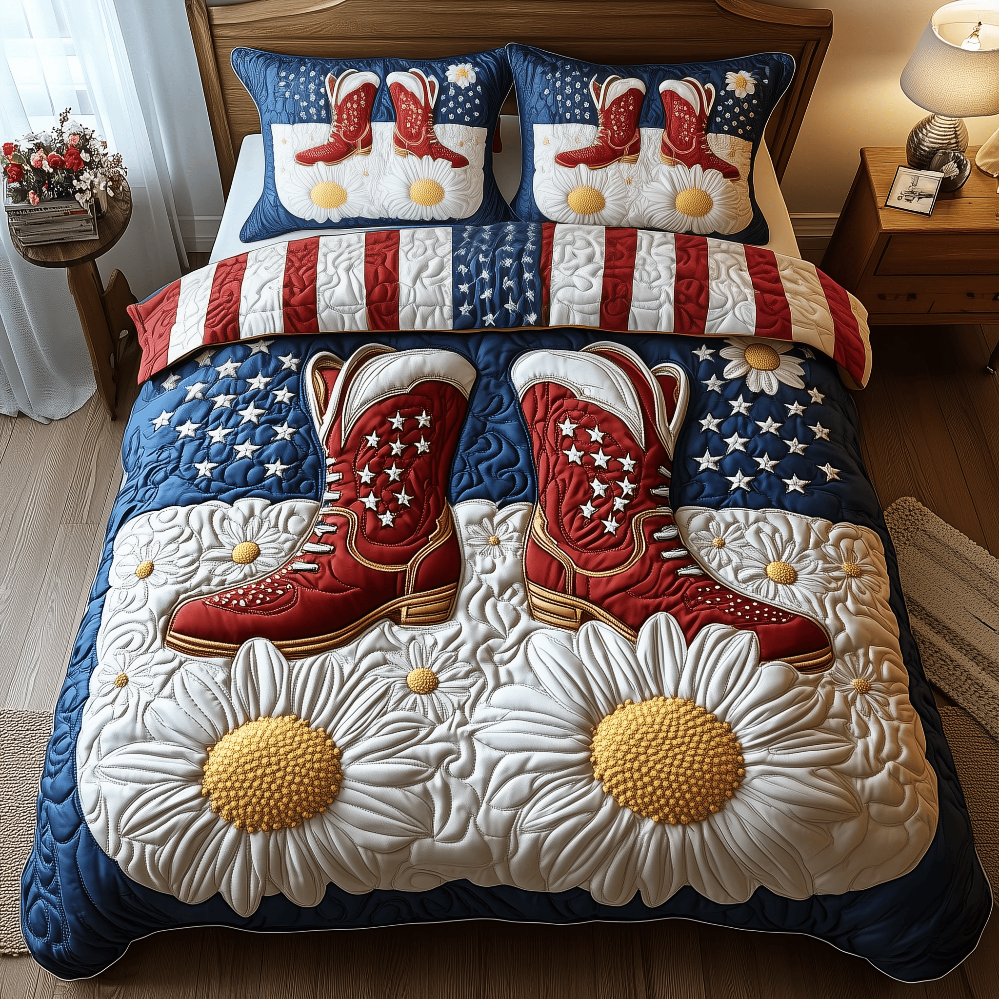 Patriotic Cowboy Boots 3-Piece Quilted Bedding Set GFTOTP1548