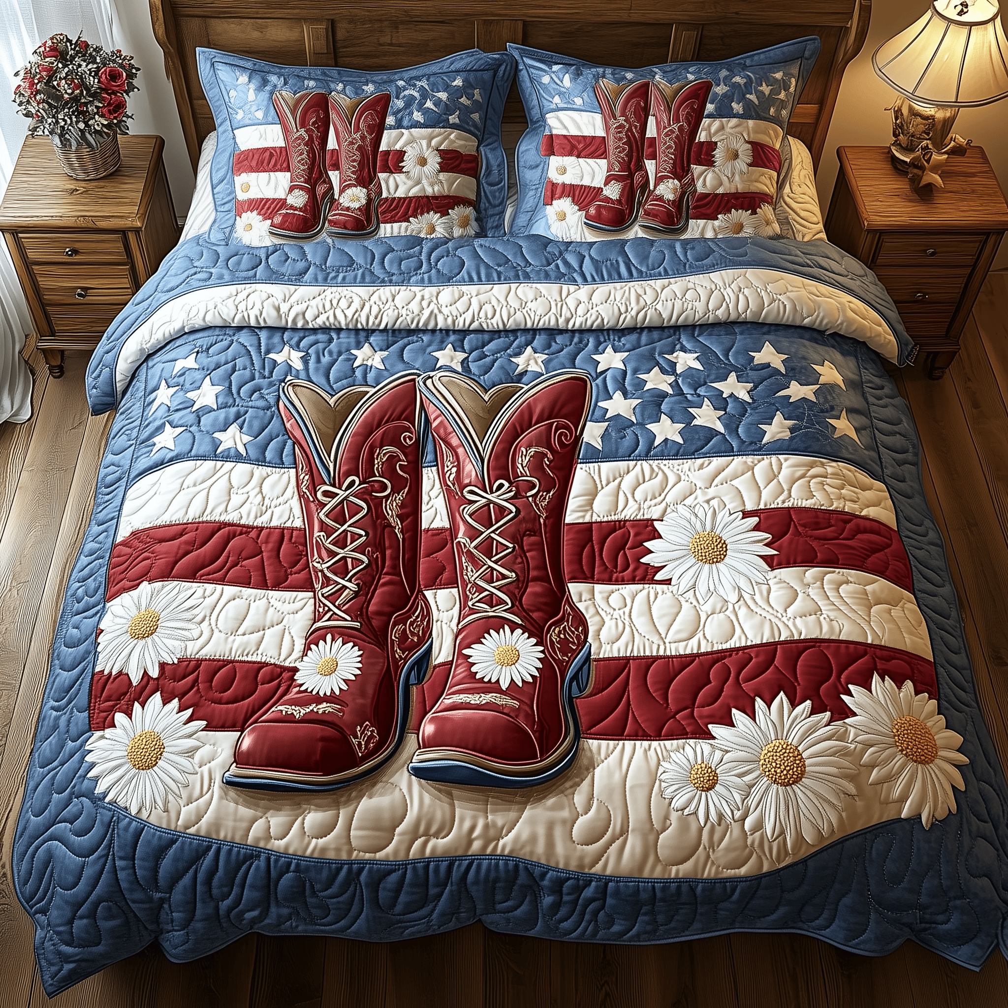 Patriotic Cowboy Boots 3-Piece Quilted Bedding Set GFTOTP1547