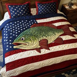 The Patriotic Fish 3-Piece Quilted Bedding Set GFTOHD6458