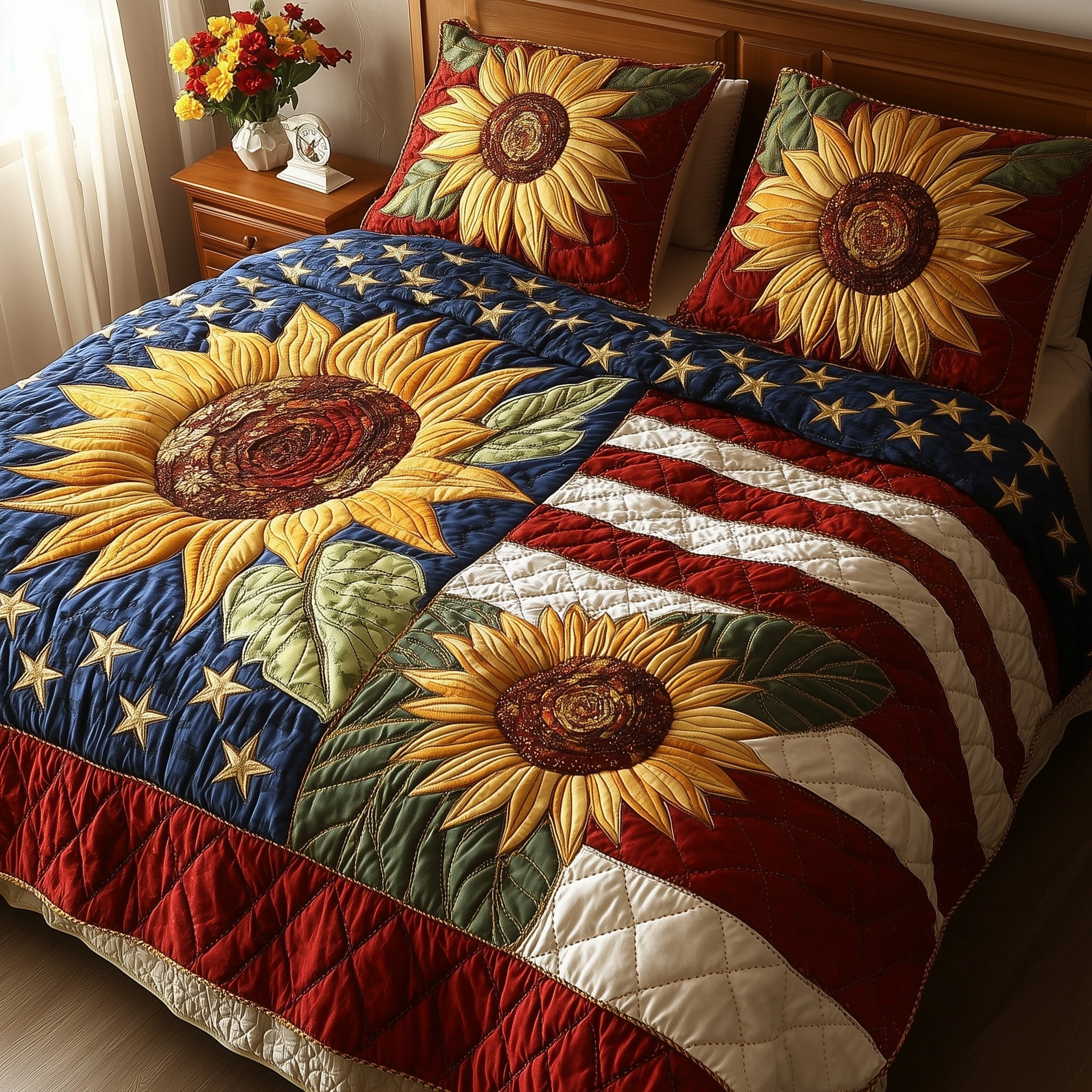 Patriotic Sunflower 3-Piece Quilted Bedding Set GFTOTP5912
