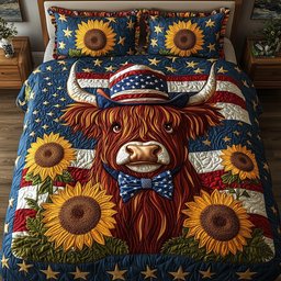 Patriotic Highland Cow 3-Piece Quilted Bedding Set GFTOTP5948