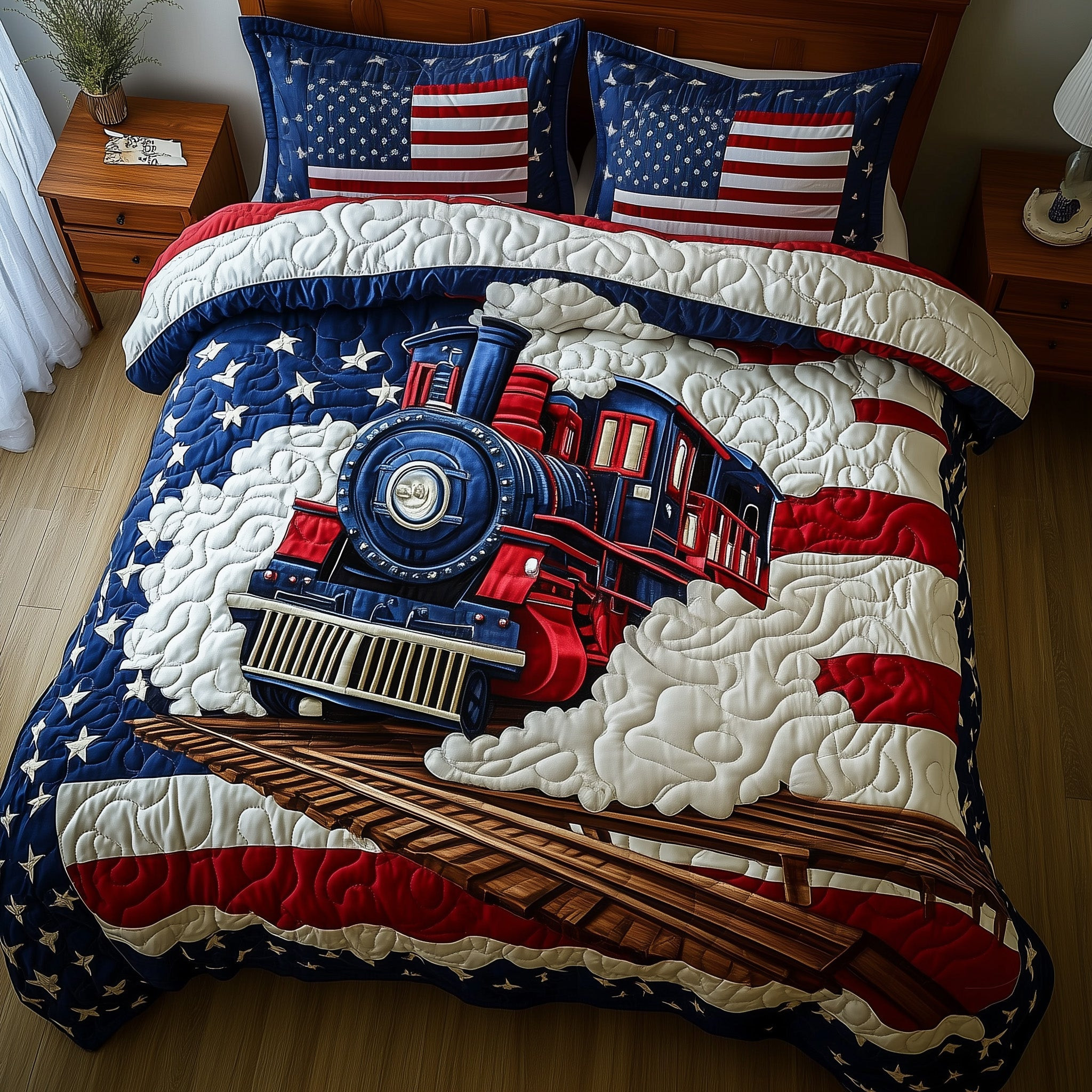 Patriotic Tracks 3-Piece Quilted Bedding Set GFTONT727
