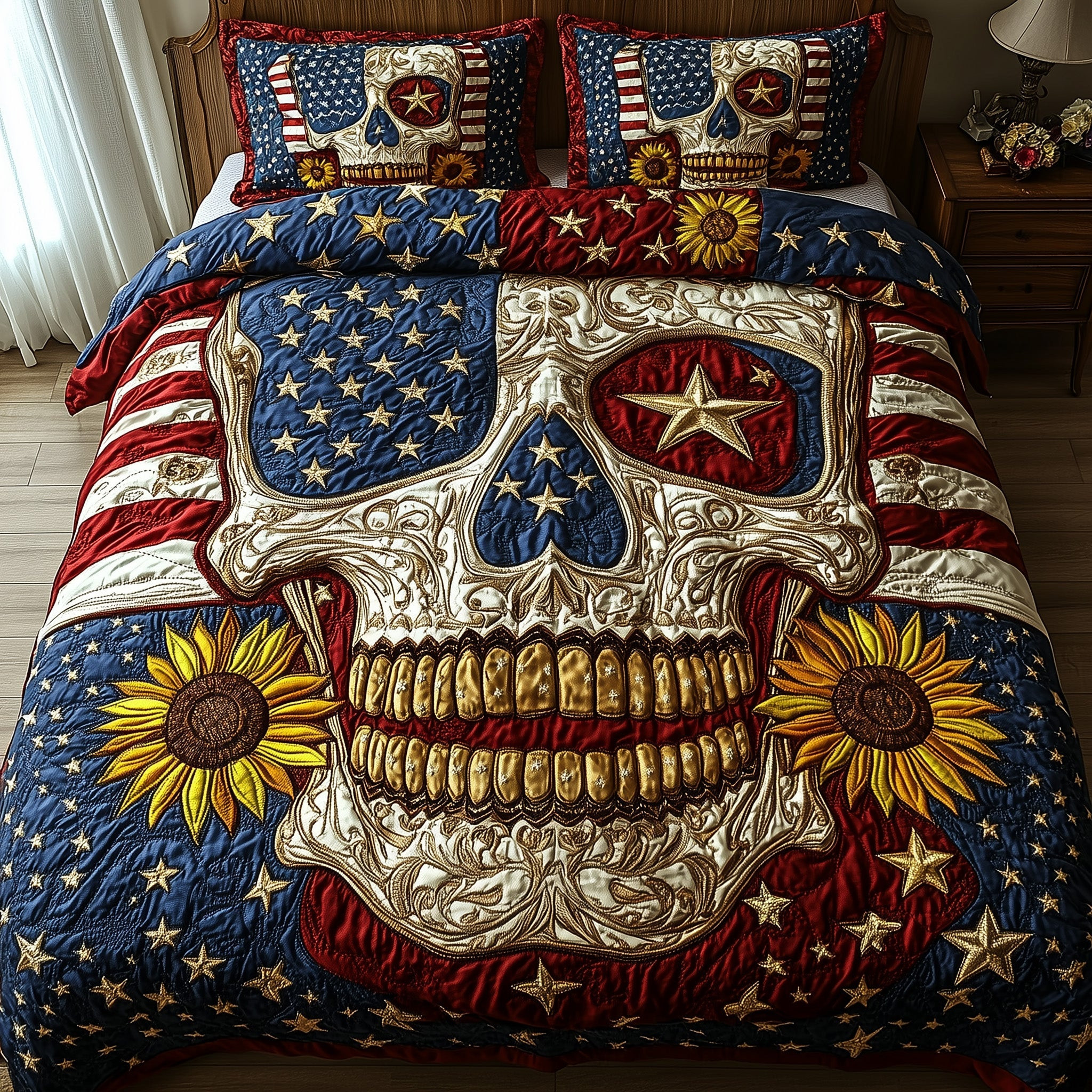 American Spirit Skull 3-Piece Quilted Bedding Set GFTOTP5946