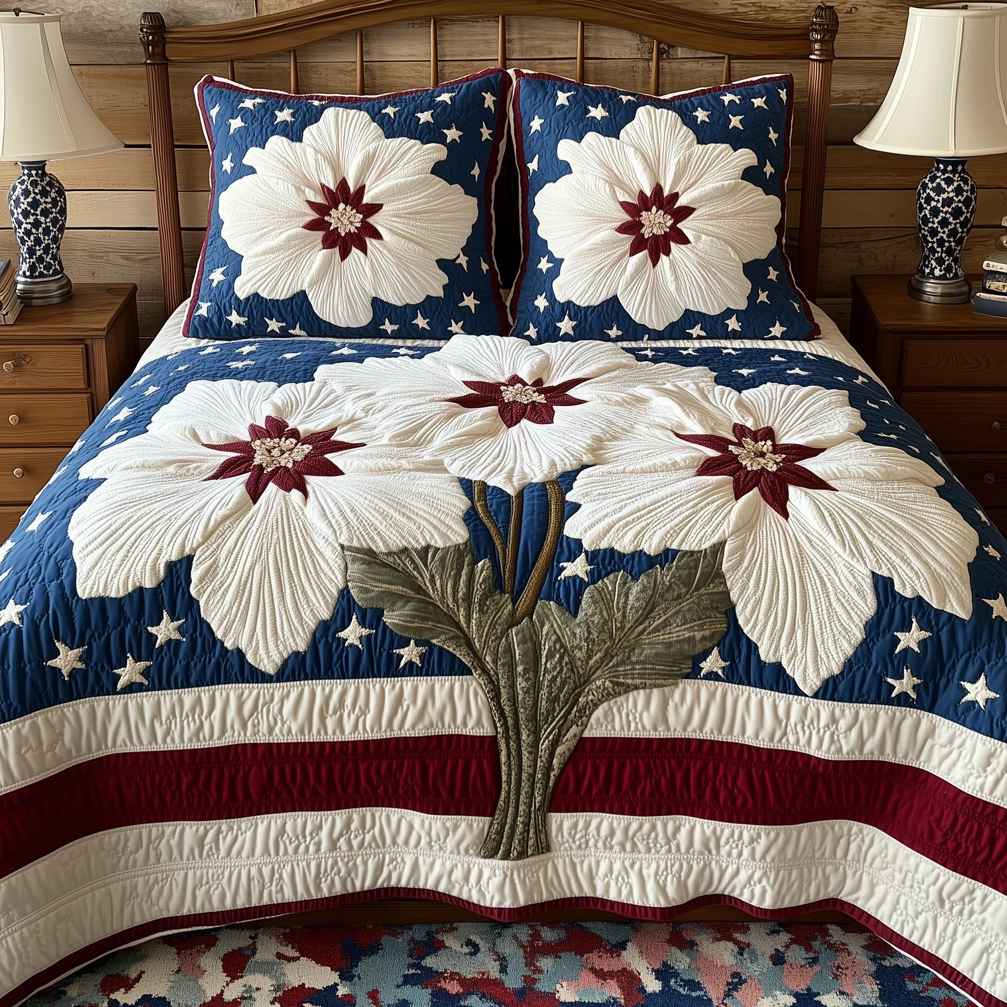 Patriotic Petals 3-Piece Quilted Bedding Set GFTOHD6242