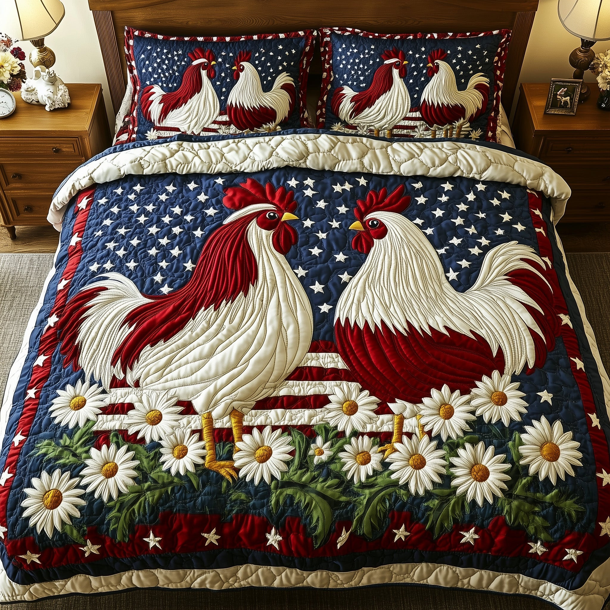 Roosters of the Republic 3-Piece Quilted Bedding Set GFTOHD5605
