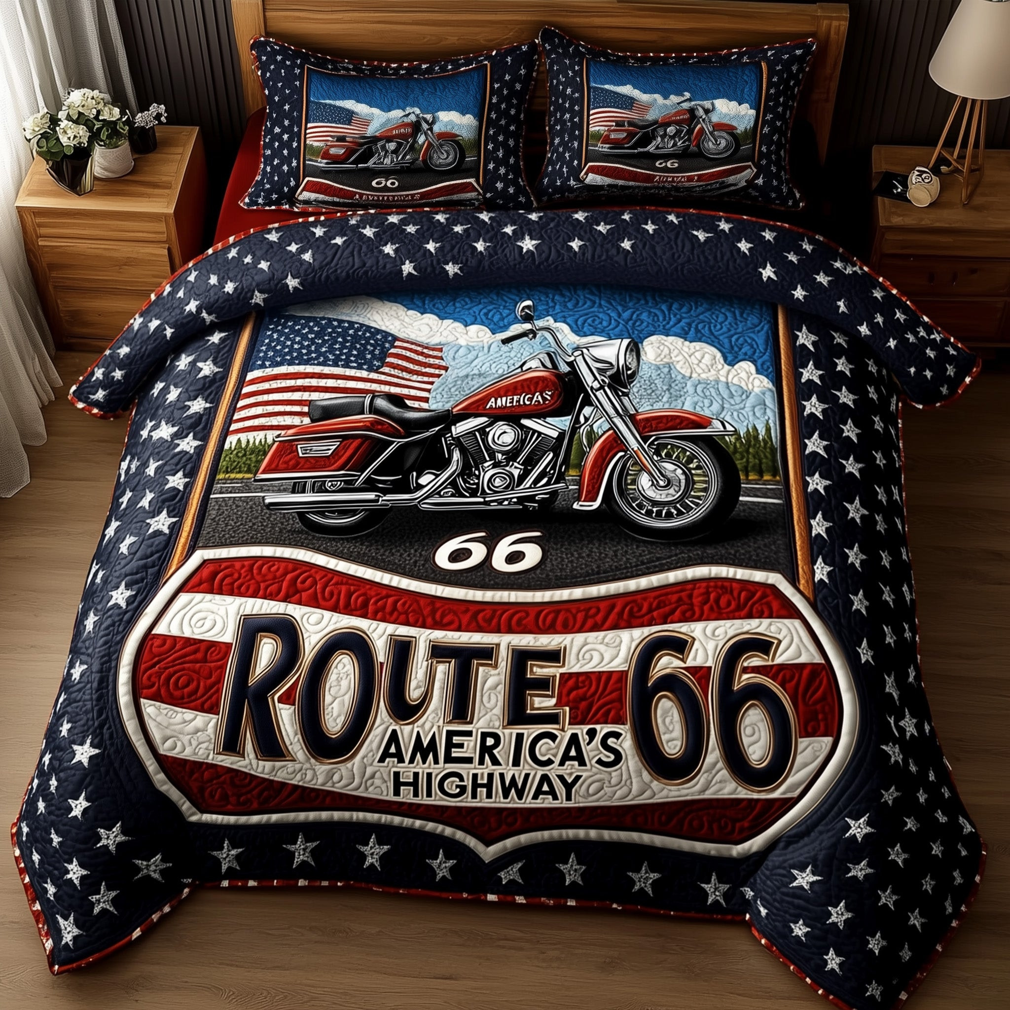 Route 66 American 3-Piece Quilted Bedding Set GFTOMA1004