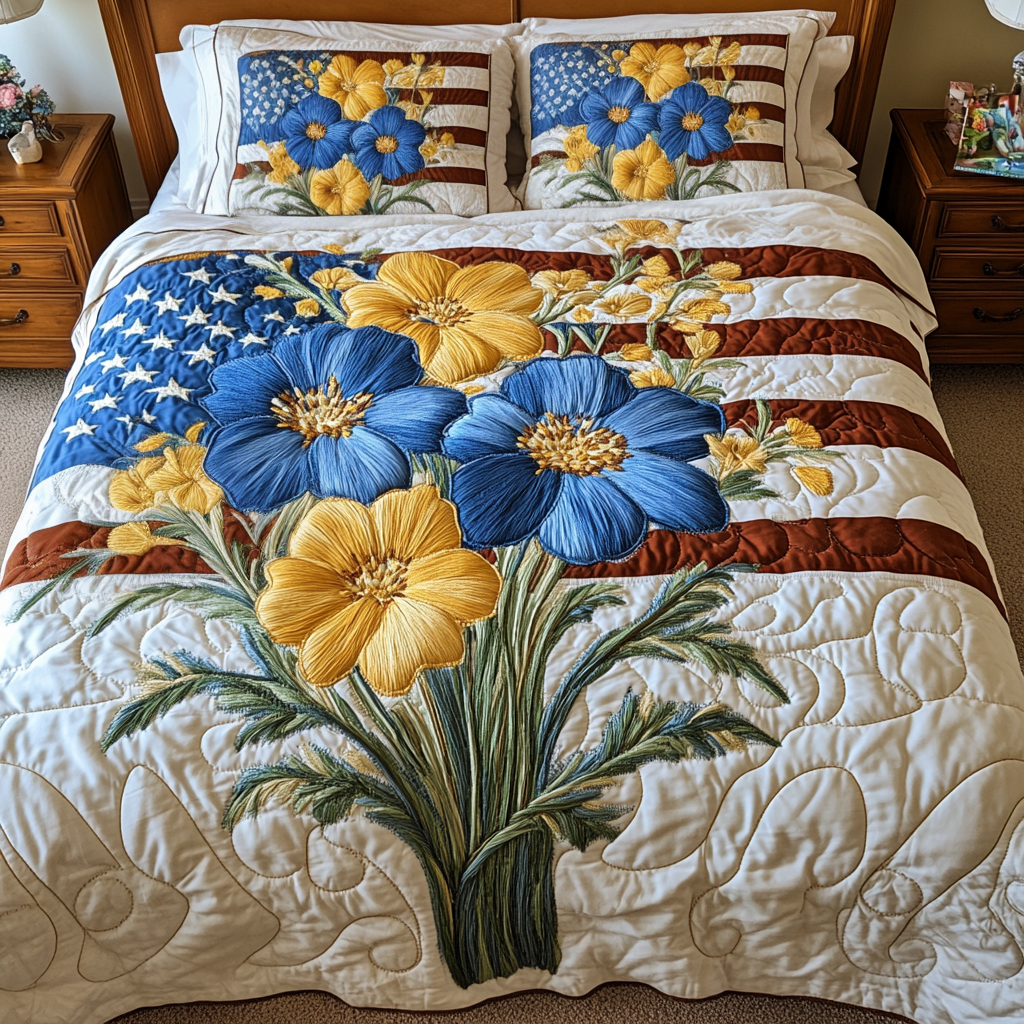 Floral Dreams 3-Piece Quilted Bedding Set NCU0VH4483