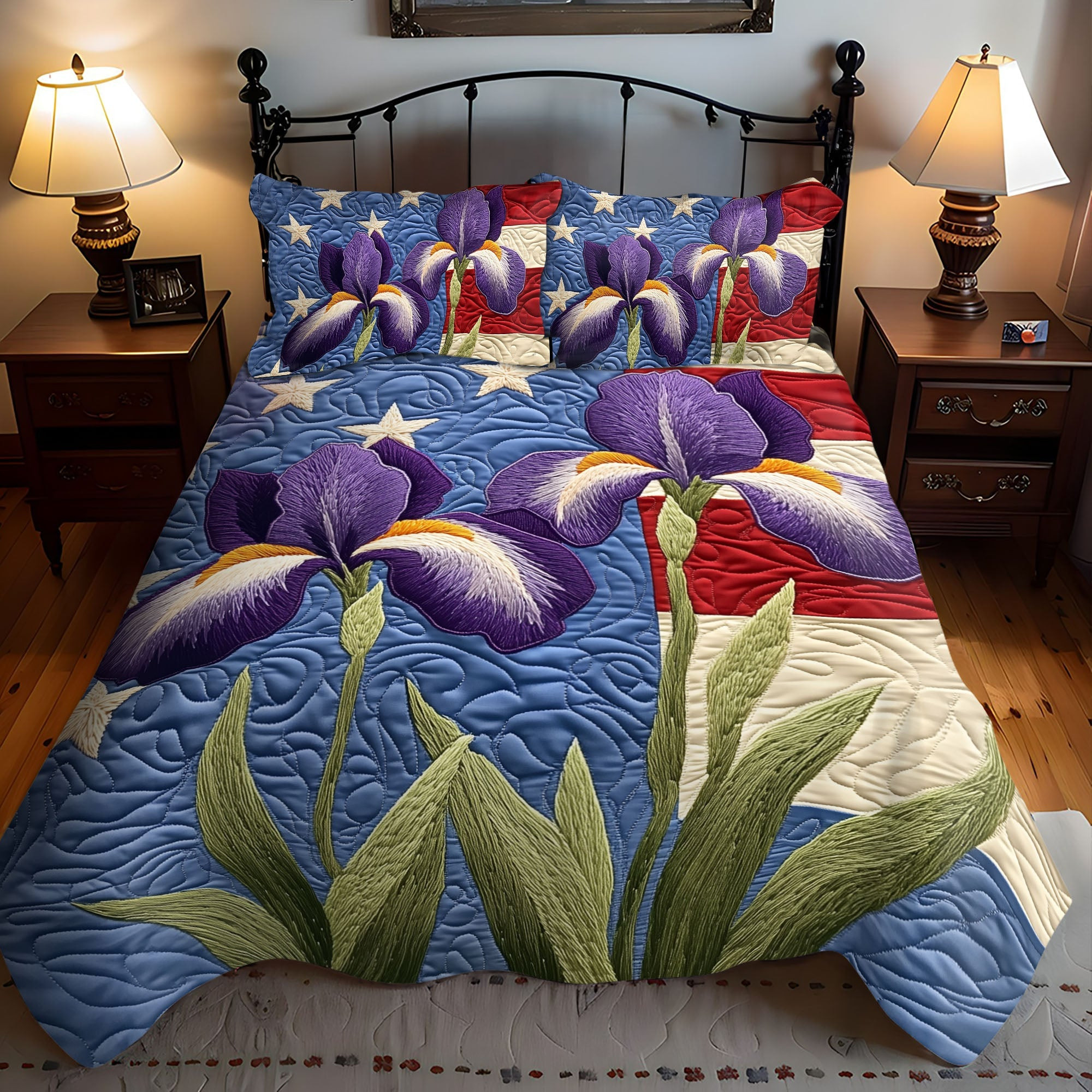 Flag of Petals 3-Piece Quilted Bedding Set NCU0PT6235